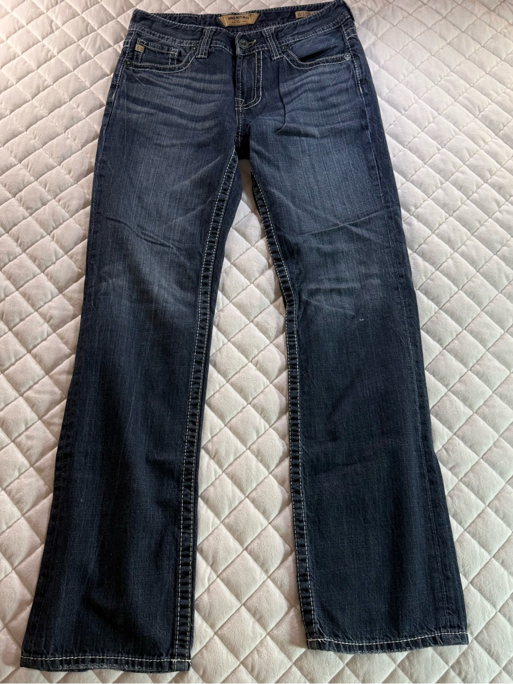 Big Star Union Straight Leg Jeans Dark Wash Women's Size 30L Thick Stitch Y2K